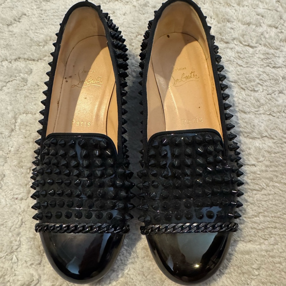 Christian Louboutin Black Studded Flats